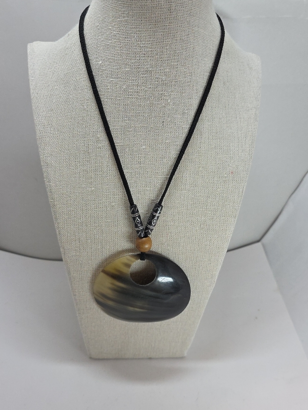 Hand Crafted Black and Brown Swirl Donut Pendant Necklace
